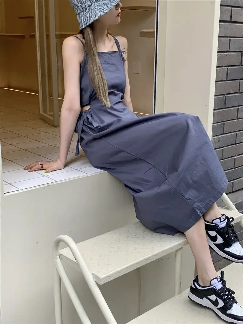 Off Shoulder Midi Sundress Dresses for Women 2024 Slip Woman Dress Clothes Korean Style Vintage Chic and Elegant Pretty Outfits