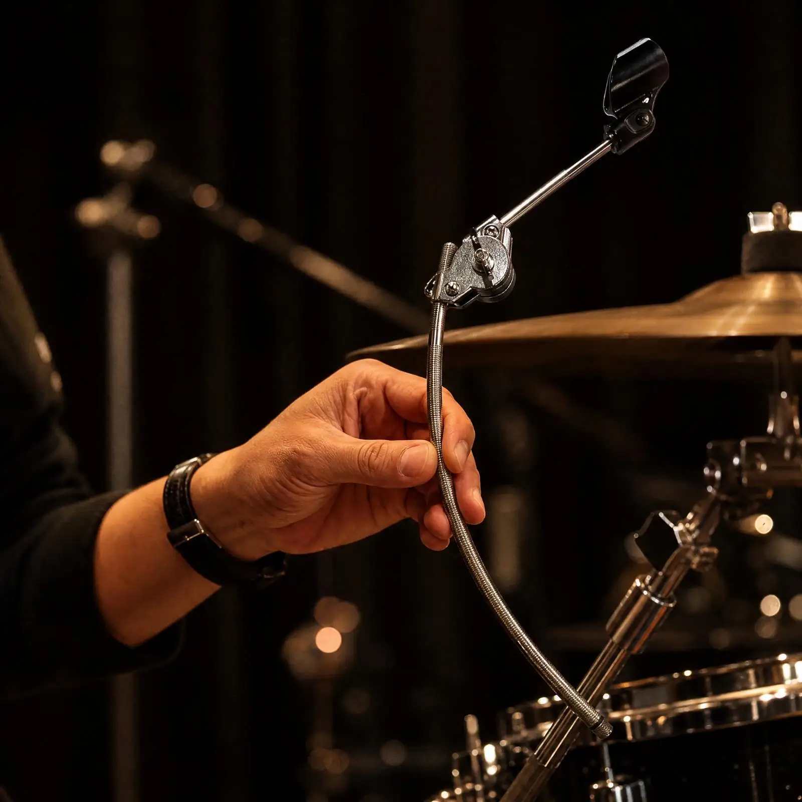 Drum Microphone Support Arm with Zinc Alloy Construction and Adjustable Clamp for Stable Low Profile Mic Setup