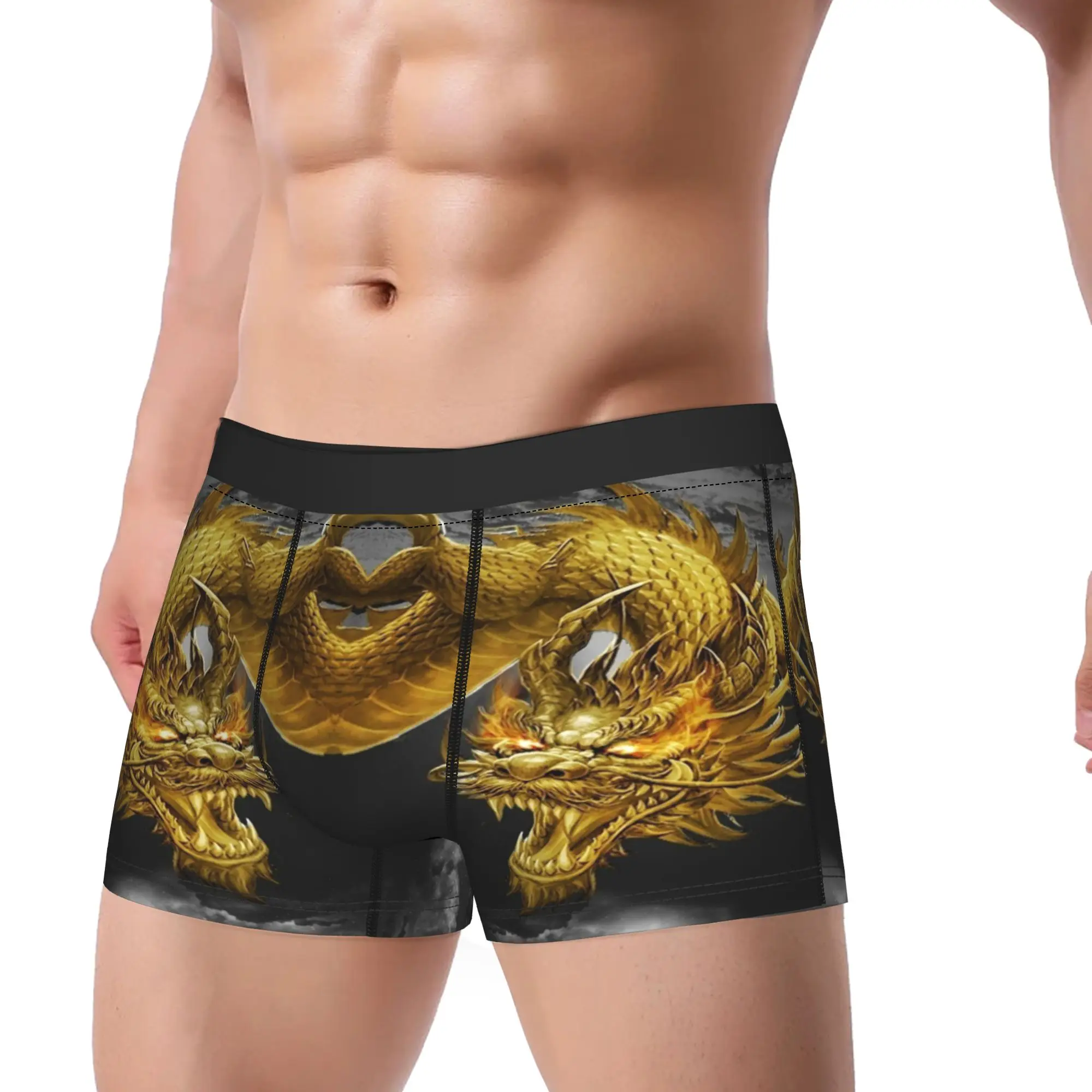 Golden Dragon Cloud Oriental Fantasy Art  Underpants Breathbale Panties Male Underwear Print Shorts Boxer Briefs