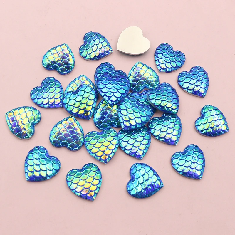 40pcs 12mm Heart Shape Mermaid Fish Scale Resin Cabochons Dome Flat Back DIY Jewelry Making Accessories for Earrings Bracelets image 4
