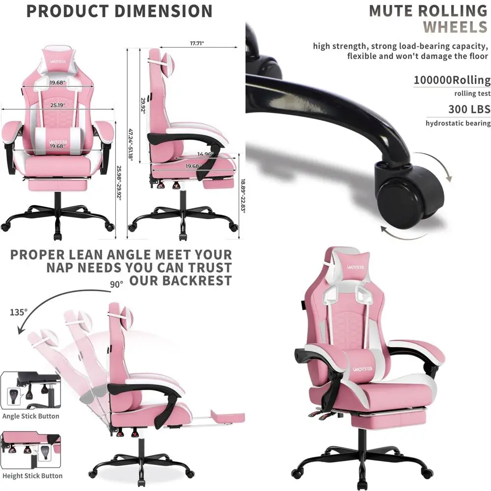 

Pink Ergonomic Massage Gaming Chair with Lumbar Support and Comfortable Rest for High Back PC Gaming