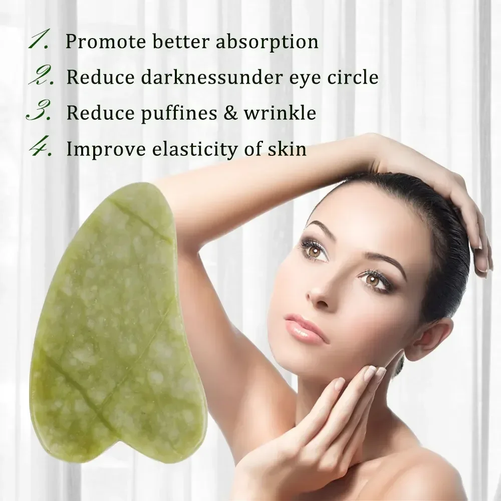 Natural Jade Roller Guasha Skin Scraper Facial Set Stone Firming Face Anti-Aging Puffy Eyes Massager Neck Anti Wrinkle Relaxing