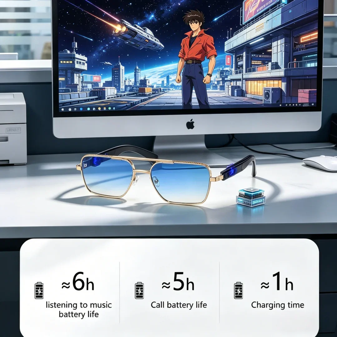

Chic Esoteric AI Smart Glasses New Fashion Smart Glasses Earphone 2 In 1 Wireless Blue Tooth HD Call Remote Control Photography