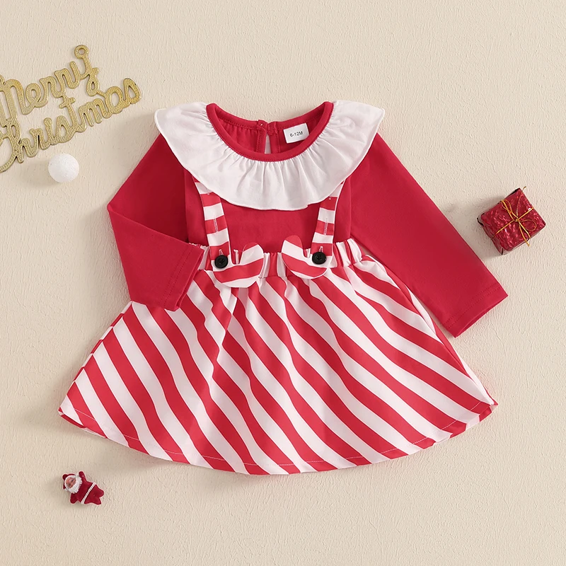 Toddler Girl 2 Piece Outfit Long Sleeve Shirt And Striped Print Suspender Skirt Set For Baby Fall Cute Clothes 6 Months-4 Years