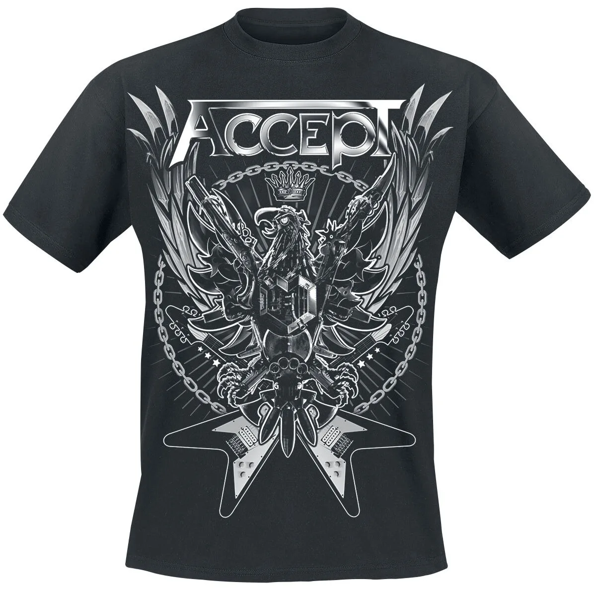 Accept Humanoid Mechanical Skull Print Black Cotton T-shirt Men Heavy Metal Unisex Tee