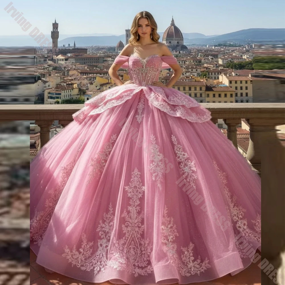 Customized Quinceanera Dress Sweetheart Neck Lace Applique Beaded Sleeveless Tulle Ball Gown Party Birthday for Sweet 15 16 Gown