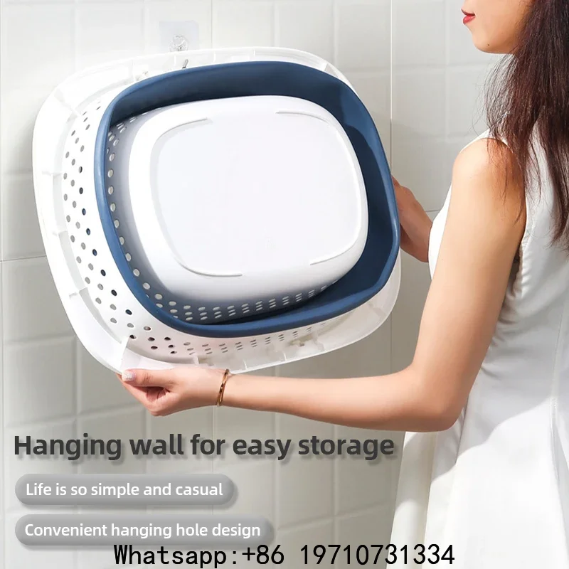 Collapsible Plastic Laundry Basket Folding Pop Up Bathroom Dirty Clothes Basket Household Plastic Large Storage Container view 3