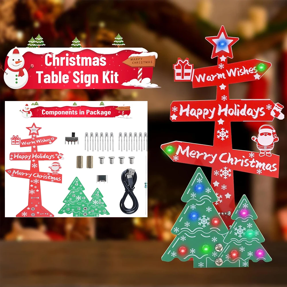 

Christmas Soldering Project Kit, DIY LED Christmas Tree Sign Electronics Kit with Colorful Lights for Xmas Decoration STEM Gift