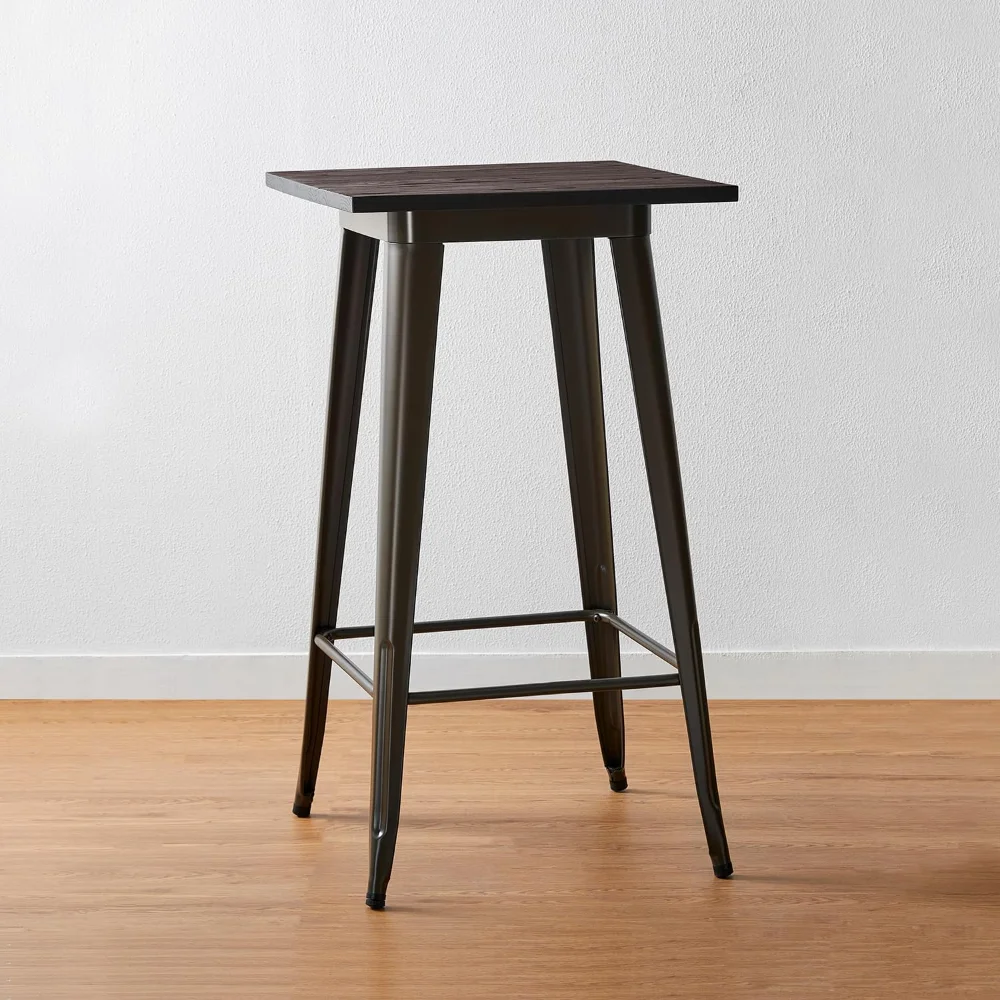 

41.25" H Modern Style Square High Heavy-Duty Metal Bar Table with Wooden Top Sturdy Frame Bistro Pub Table