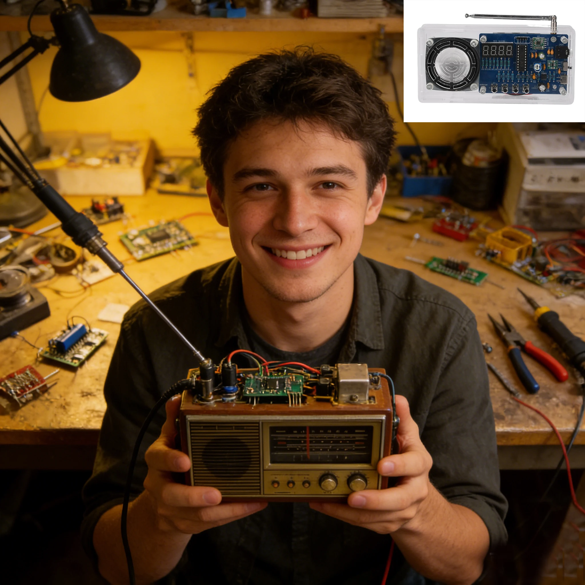 

DIY FM Radio Electronic Kit 87.5-108MHz Full Band AXS2031 Amplifier Type-C or Battery Powered Easy Welding Tutorial With Case