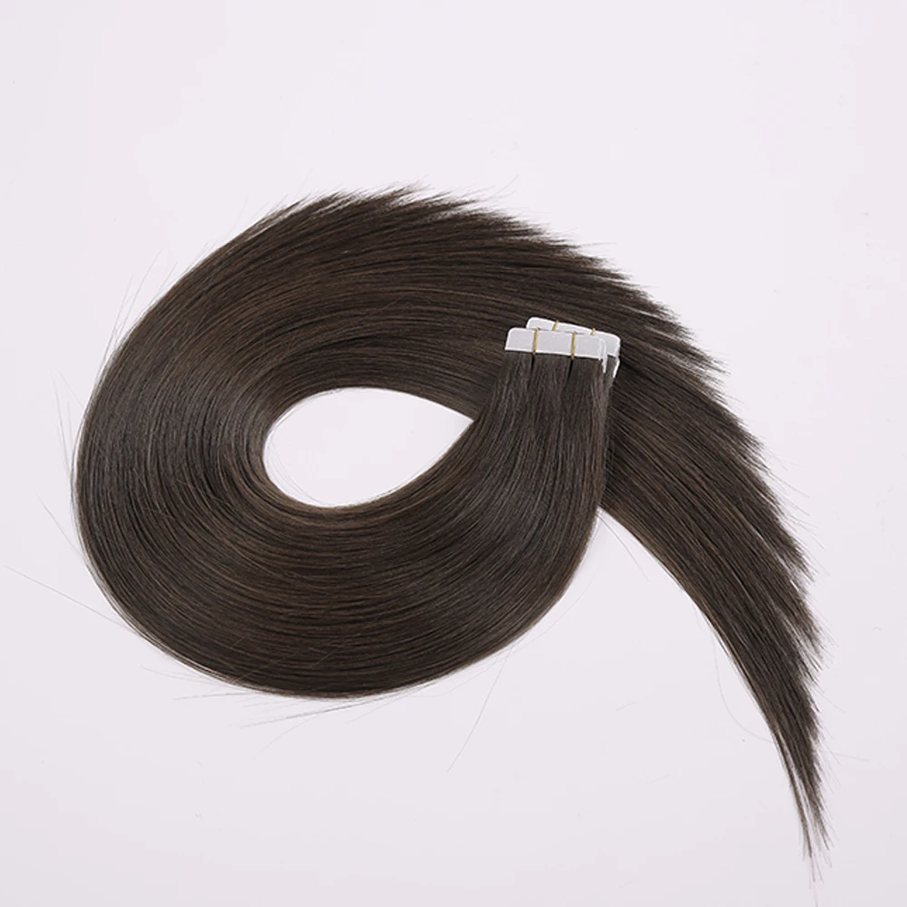 Salon Kwaliteit Donkerbruin Braziliaanse Maagd Dubbel Getrokken Remy Cuitlce 18-24Inch Tape In Human Hair Extension 40 stuks