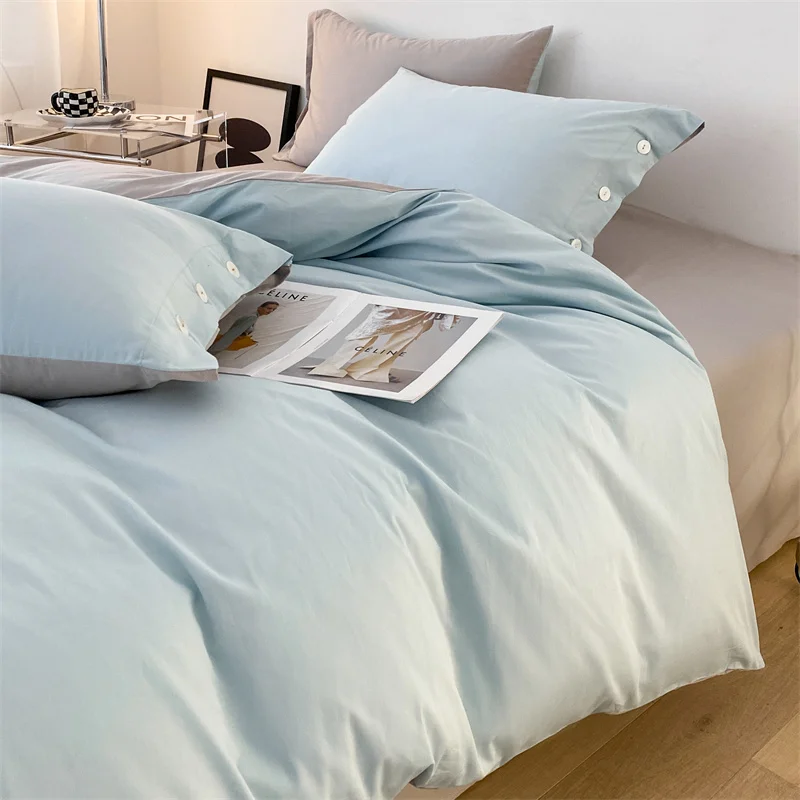 High-Quality Premium Bedding Set,Solid Color Duvet Cover with Zipper, Pillow Sham with Button, Flat Sheet,Blue