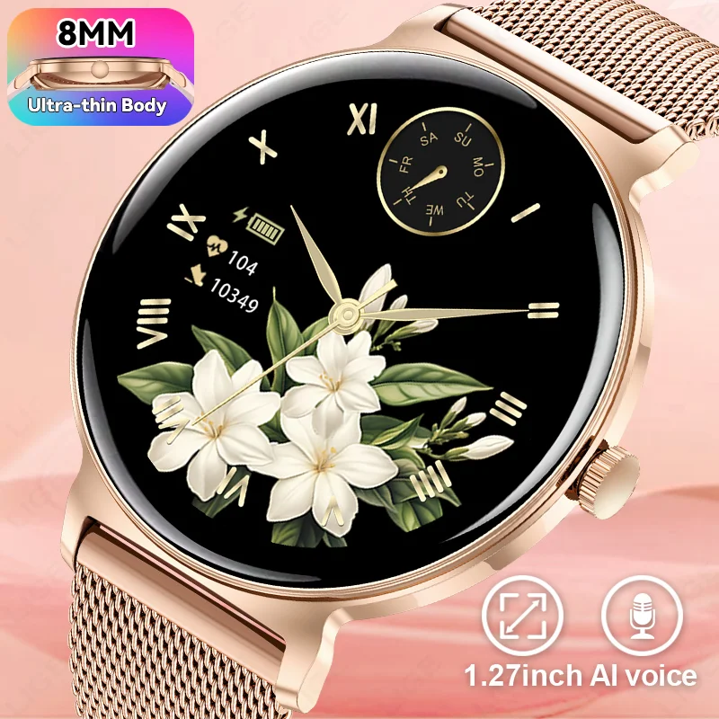 

LIGE 2025 женские ультратонкие умные часы 1,27 "HD-экран Bluetooth вызов фитнес водонепроницаемые женские часы монитор сердечного ритма сна