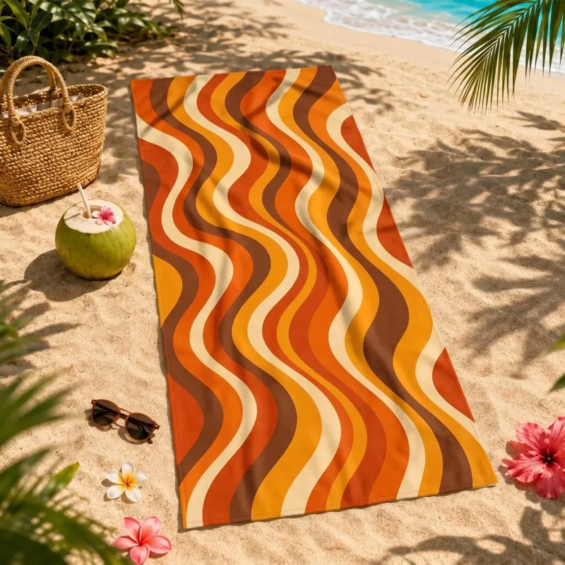 Retro 70s Brown Orange Daisy Floral Print Beach Towel Microfiber Quick Dry Vintage Summer Pool Bath Towel