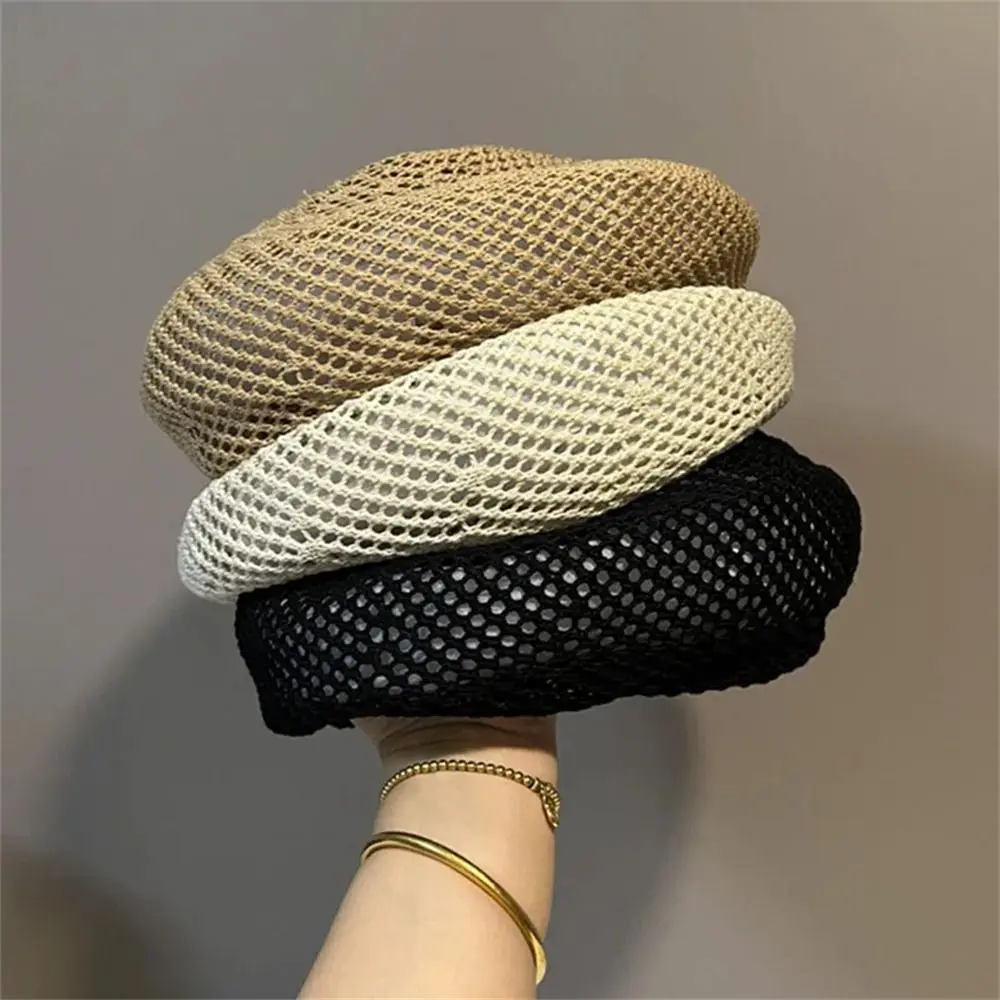 Bérets au crochet vintage pour dames et filles, casquettes en tricot creux, chapeau d'artiste portable réglable, léger et respirant