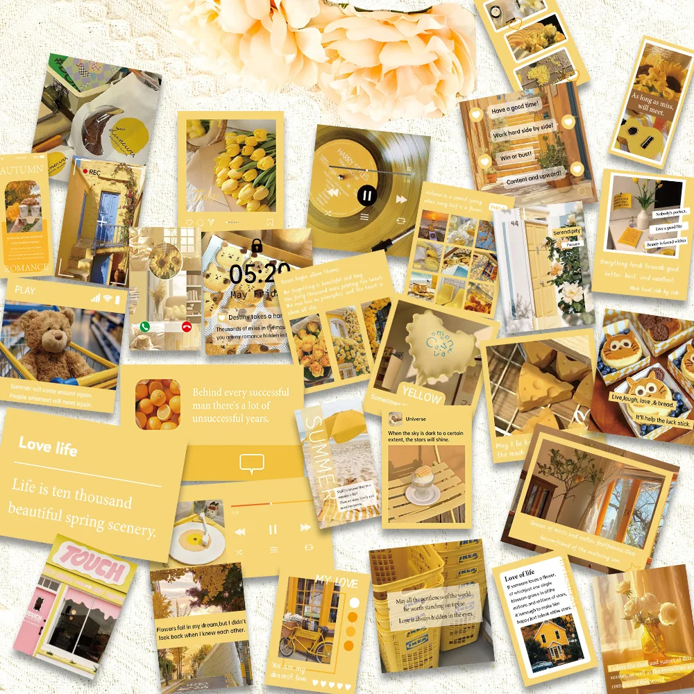 30 Stück warmes gelbes Aufkleberpaket, kleine Glückskunst, personalisierte Geschenkdekoration, Sammelalbum, Handyhülle, Aufkleberpaket für den täglichen Gebrauch