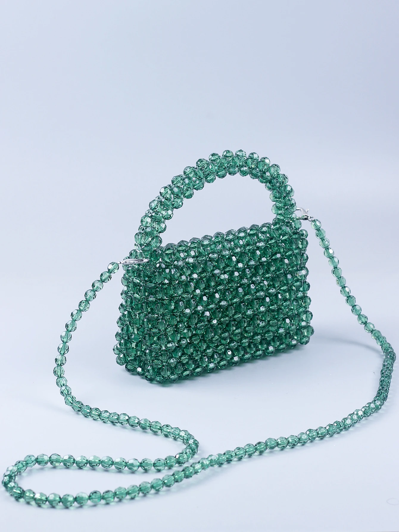 Small and Pure Handmade Beaded Hollow Crystal Beads Knitted Handheld Banquet Candy Color Small Square Bag