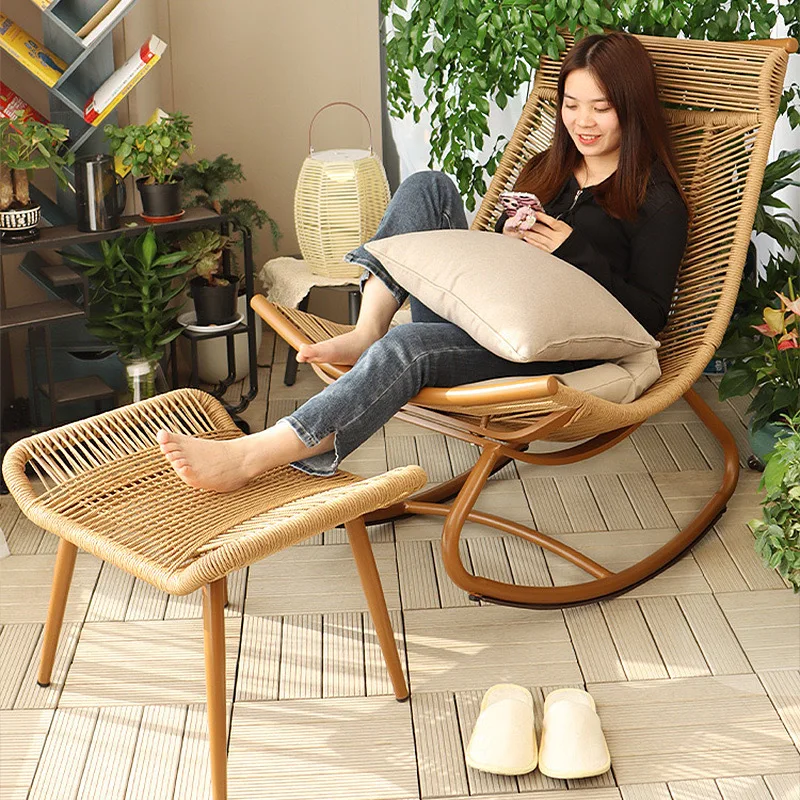 Outdoor rocking chair Leisure recliner Balcony rattan chair Garden Lazy   Adult household single rocking