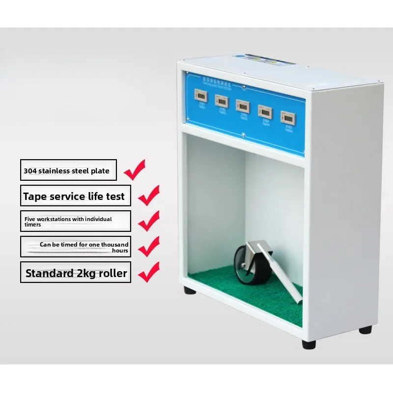Holding force testing machine, adhesive testing machine with support, matching rollers