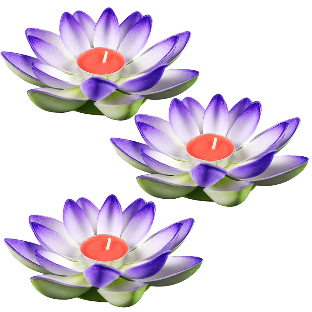 3 Pcs Pool Pond Tank Lotus Flower Night Lamp Light for Festival Tea Lights Candles Decor