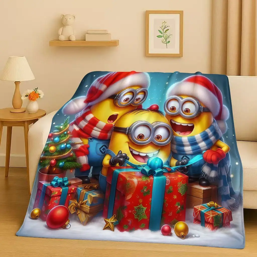 

Sanrio Funny Minions Cartoon Christmas Gift Flannel Blanket,Ultra Soft Plush Throw for Home Bedroom Bed Sofa Cover Picnic Kids