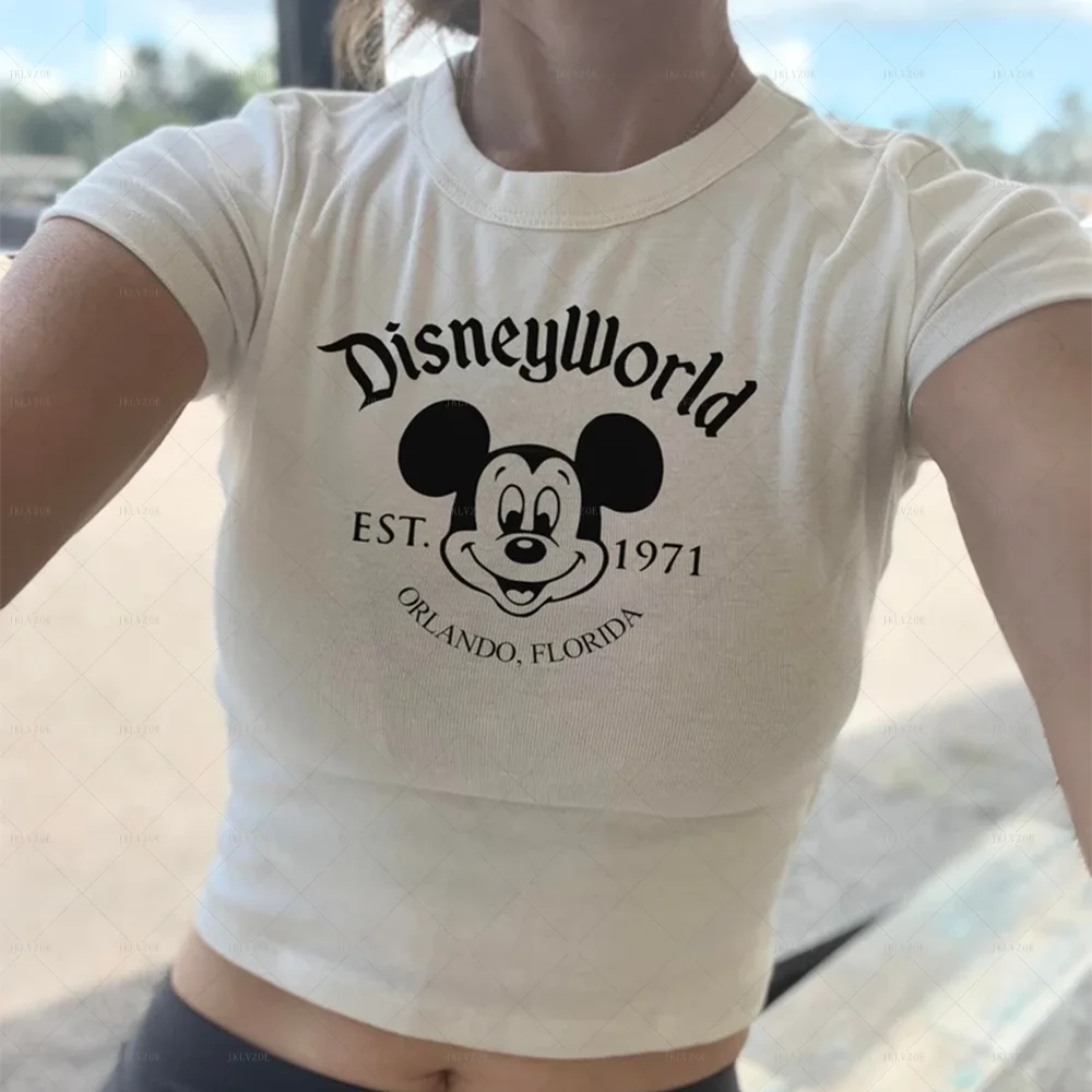 Mickey Baby Tee Disney World Baby Tee Minnie Baby Tee yoga Baby Tee Fitness Dance Women's Crop Top Bow Mickey Crop Tank