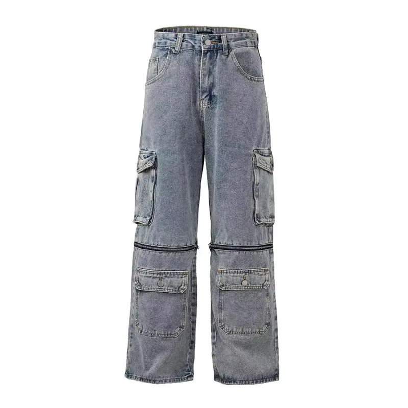 

Hi Street Cargo Casual Jeans Pants Detachable Shorts Streetwear Baggy Denim Trousers For Male Patchwork