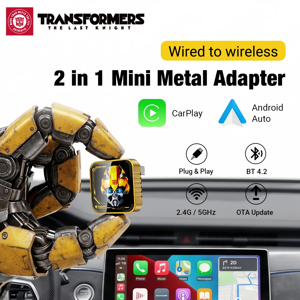TRANSFORMERS 2in1 Wireless Carplay Adapter Android Auto Carplay L9-TF5B Plug & Play Car Dongle for Toyota Honda Ford Benz Nissan