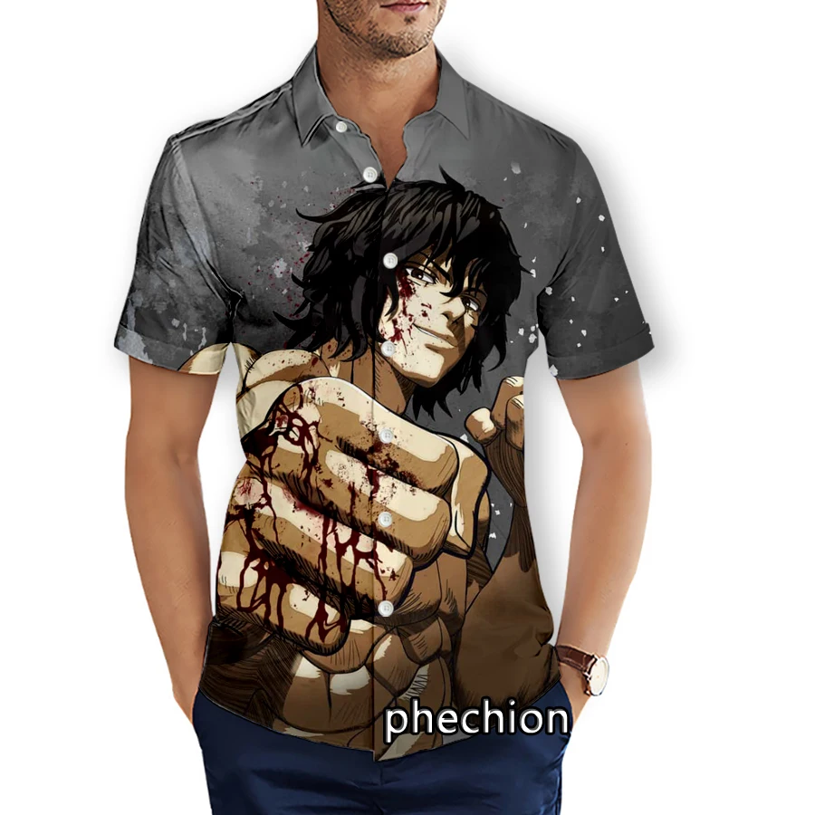 phechion Mens Short Sleeve Beach Shirts Kengan Ashura 3D Print Casual Shirts Fashion Streetwear Men Tops X196