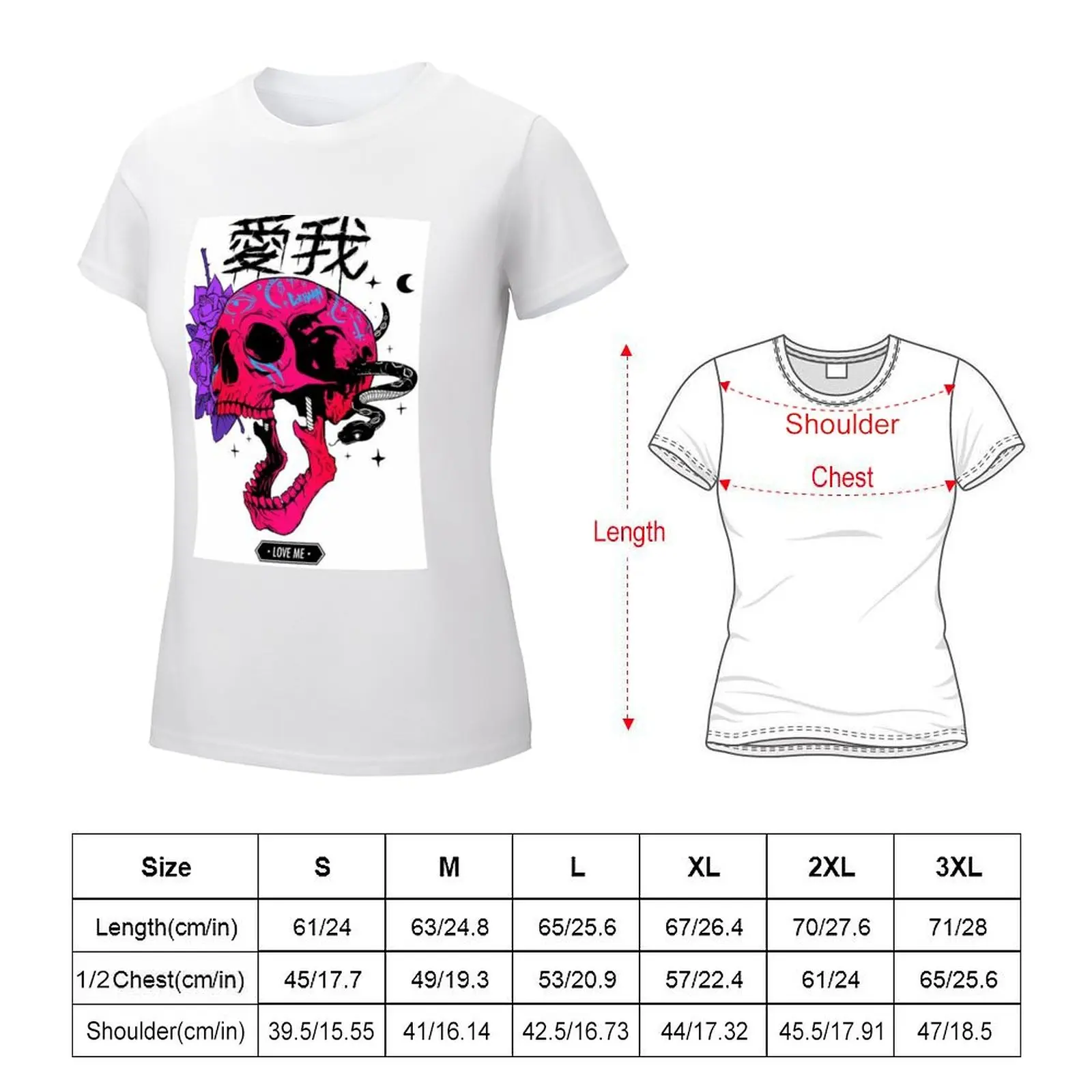 skull and roses T-shirt lady clothes summer top white t-shirts for Women