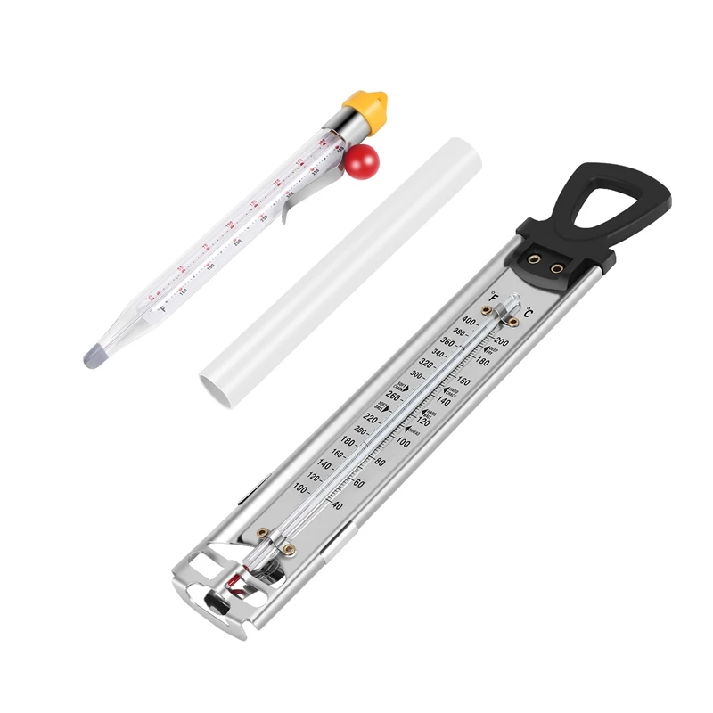 2Pcs Stainless Steel Candy Thermometer Jam Glass Thermometer Sugar Syrup Jelly Oil Deep Fry Thermometer With Hanging Hole