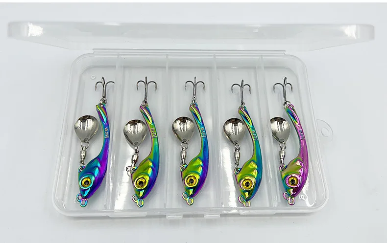 ShareShark 5 Stück/Box Angelköder Spinner Löffelköder Rotierende Metall-VIB-Köder Vibrations-Wobbler Sinkende Pailletten-Köder Pesca – Detail 12