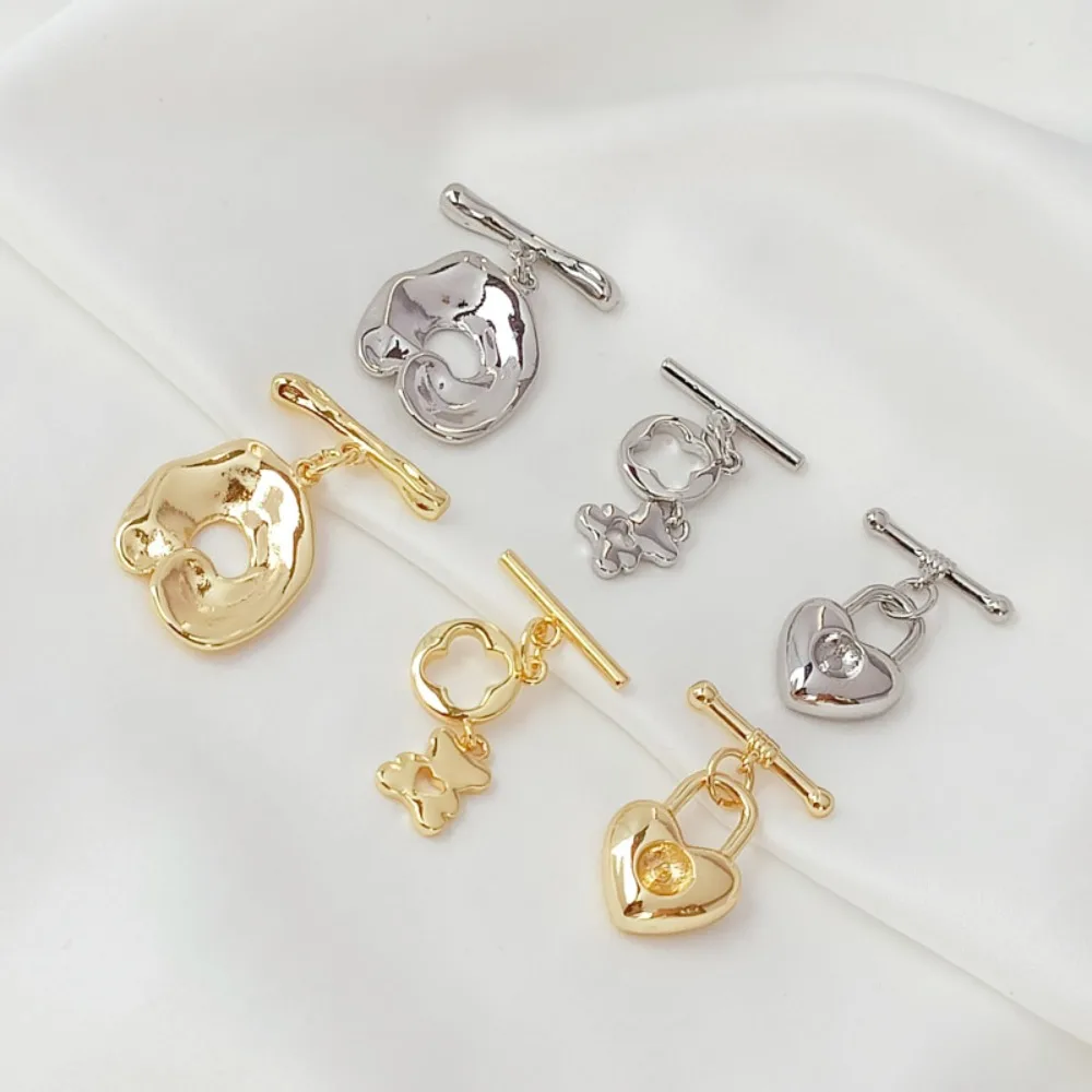 

14K Gold-plated Color White K Bear Shaped Heart Hollow Heart-shaped OT Clasp DIY Handmade Bracelet Necklace Ending Clasp
