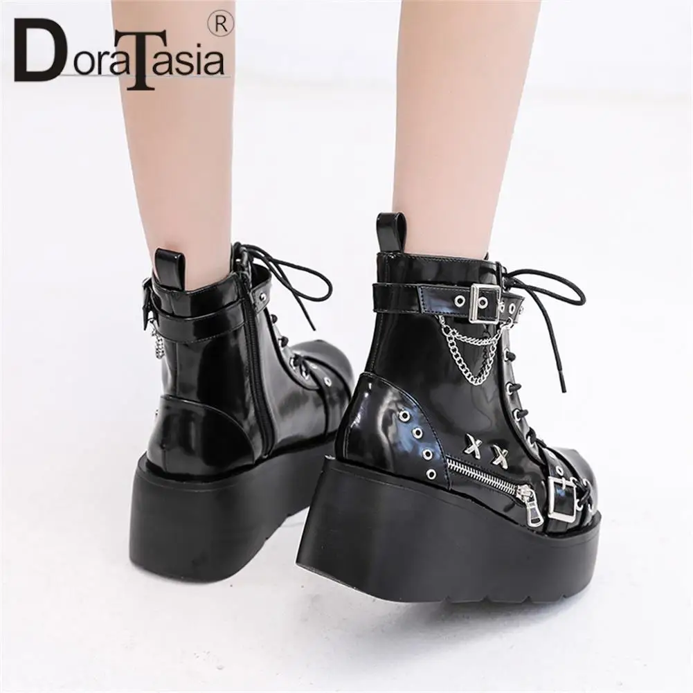 Brand New Ladies Goth Platform Ankle Boots Fashion Buckle Zip Rivet Punk Wedges High Heels Womens Boots Party Street Woman Shoes