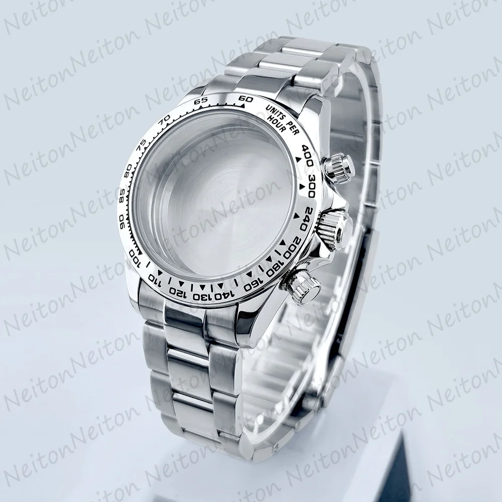 NEITON VK63 39mm Watch Case Silver/Gold With Strap Solid Stainless Steel For VK63 Watches Automatic Movement Accessory Parts image 3