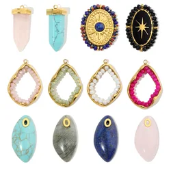 3pcs/Lot French Antique Waterdrop Natural Stone Stainless Steel Diy Charms Women Lapis Lazuli Necklace Pendant Wholesale Jewelr