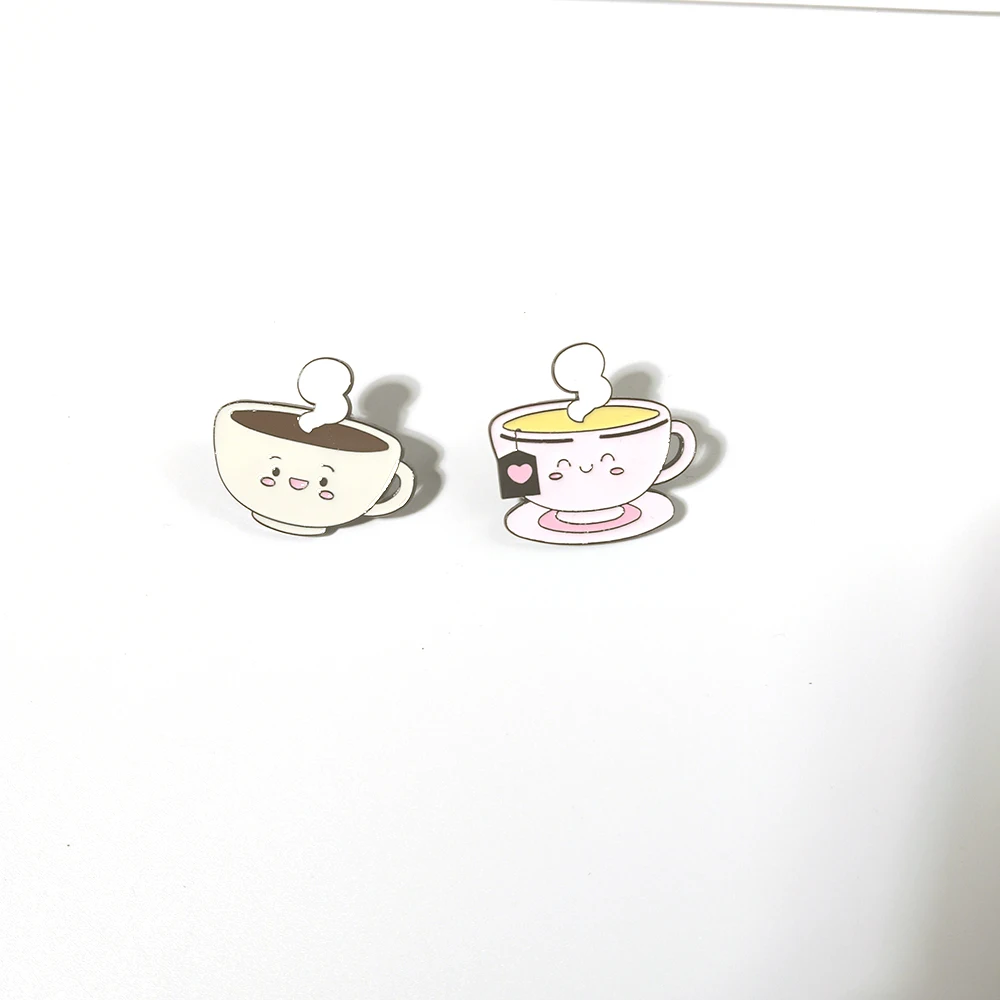 2pcs/set Coffee or Tea Enamel Pin for Barista Vintage Rose Tea Latte Americano Brooches Coffee Badge Jewelry