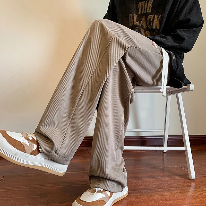 

Men's Spring Autumn Straight Leg Loose Sports Pants American Retro Corduroy Casual Long Trousers Dra Wide Leg Trousers