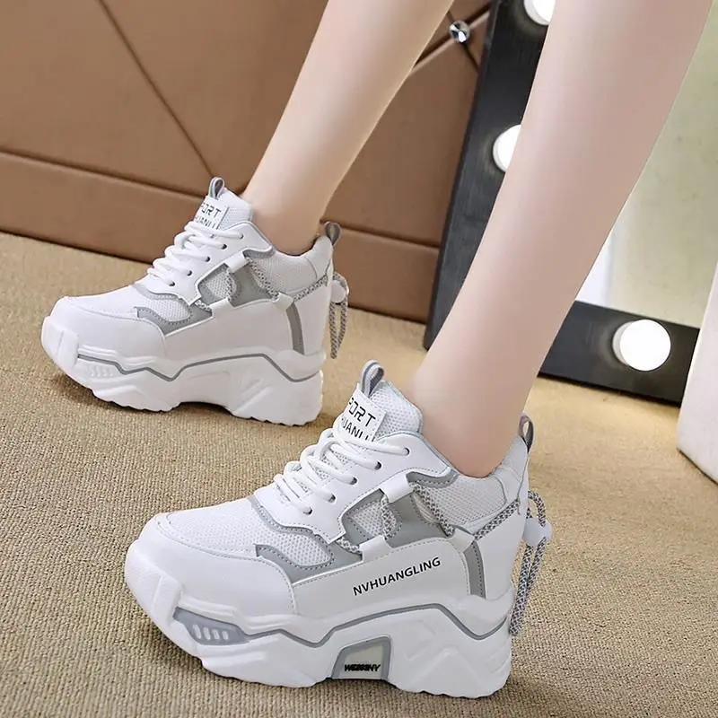 Purple Wedge Sneakers for Women Tennis Shoes Basket Femme Thick Platform Wedge Breathable Sport Shoes Ladi Heightening10cm Shoes