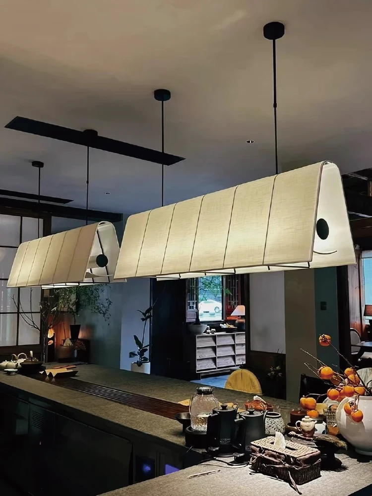 Japanese Zen Dining Room Fabric Pendant Lights Wabi Sabi Metal Suspend Lamp Nordic Restaurant Dining Table Led Luminarias