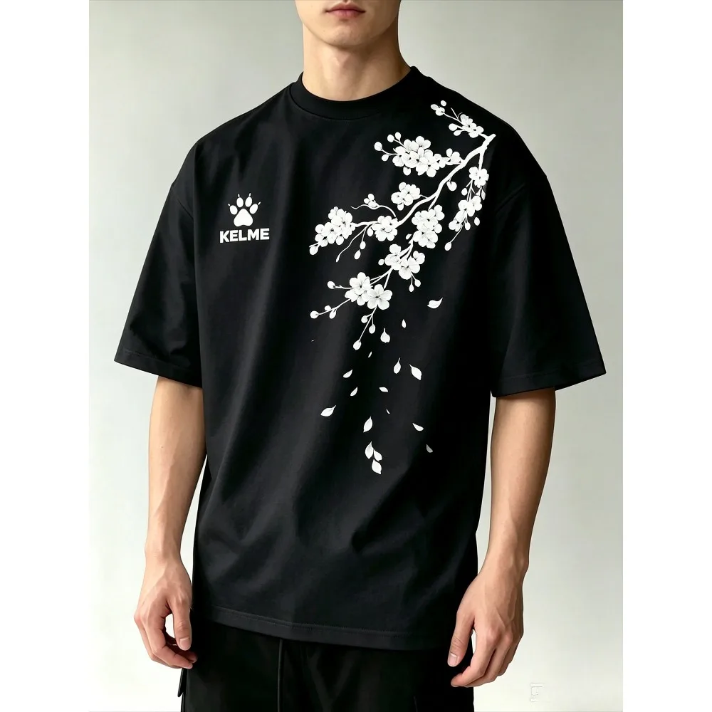 Men's Falling Cherry Blossom Branch Print T Shirt Oversized Casual Streetwear Short Sleeve Tops Daily Fashion Hip Hop Tee