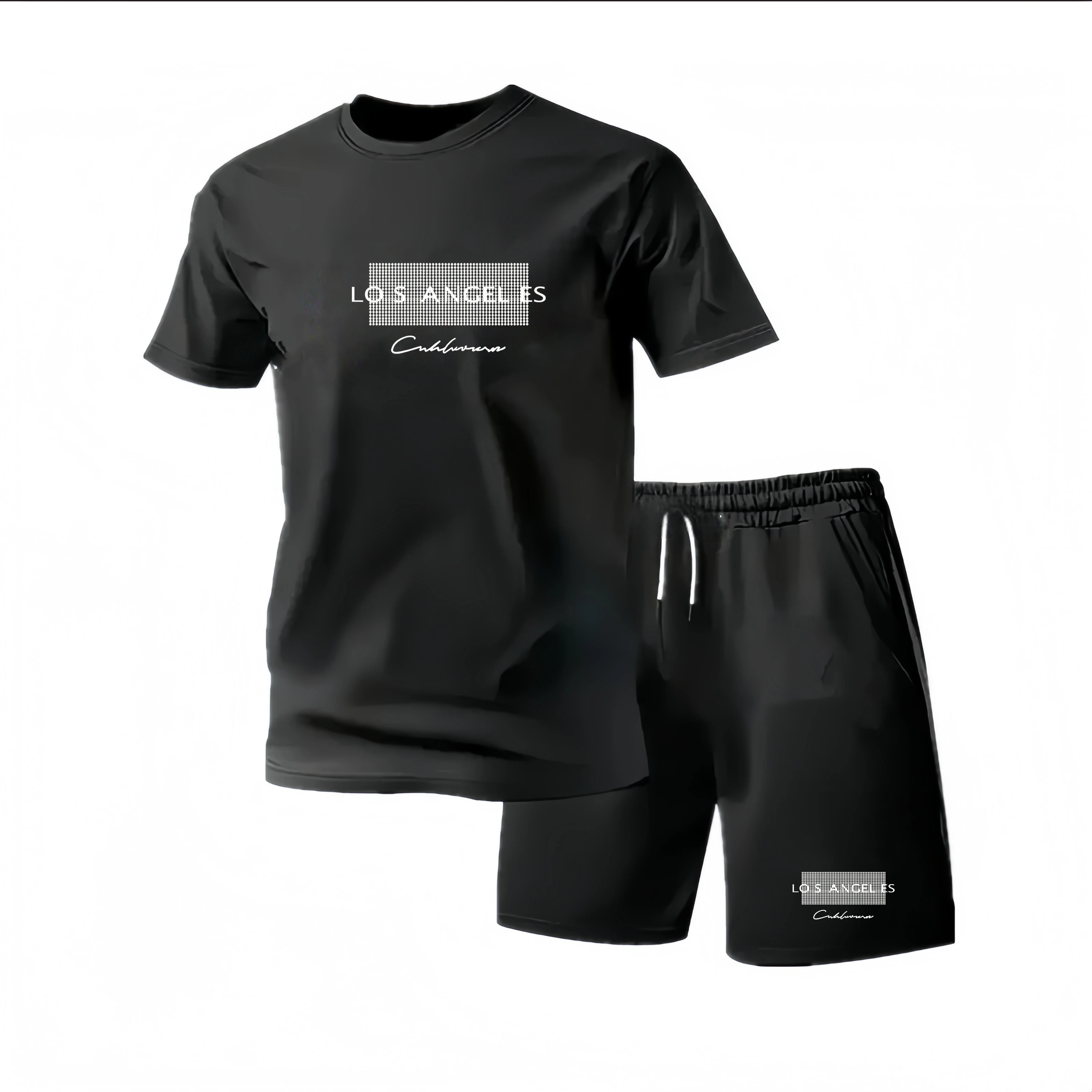 2026 Summer New Men Casual Crew Neck Short Sleeve T-Shirt Shorts 2 Piece Set Simple Style Outdoor Fashion Sport Outfit