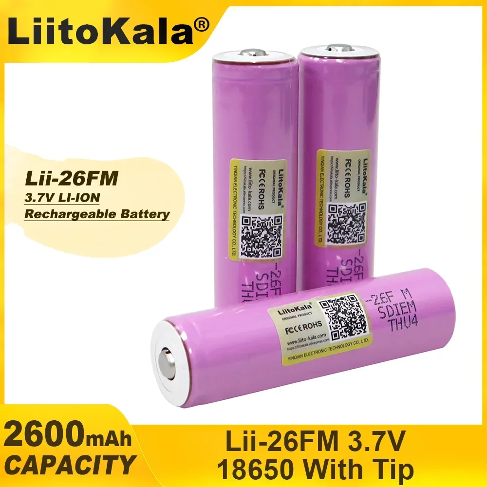 Liitokala 100% Original 3,7 V 18650 2600mAh ICR18650-26FM con punta batería de litio batería de herramienta eléctrica recargable