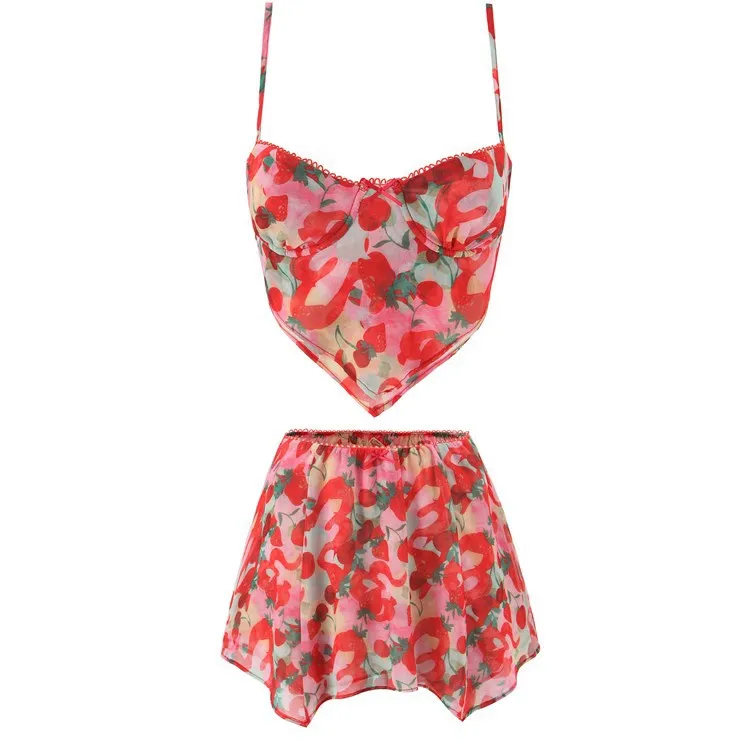 

Floral Sleeveless Vest Short Skirt Set Women's 2026 Summer Lace-up Beauty Back Suspender Tube Top Irregular Skirt