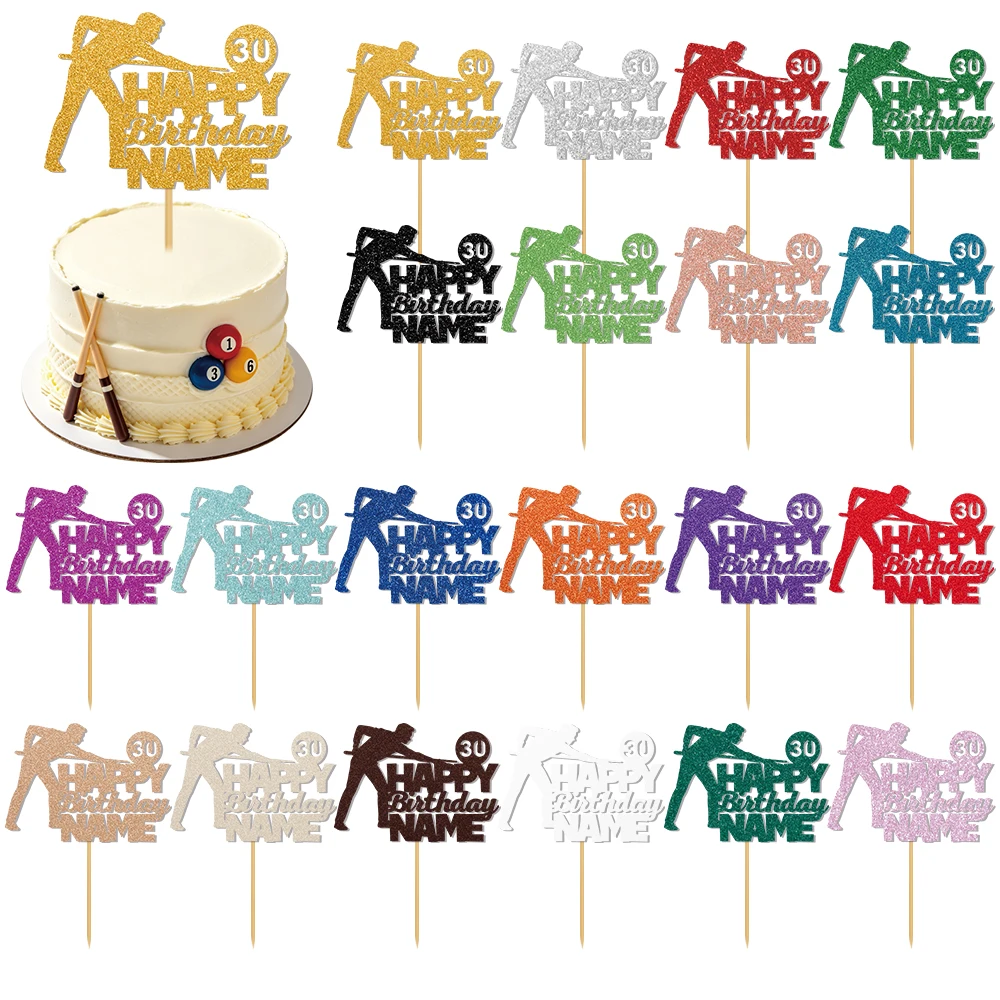 Personalized Glitter Birthday billiards Cake topper Custom Name and Age for Milestone Birthday Celebration Party Cake Decoration