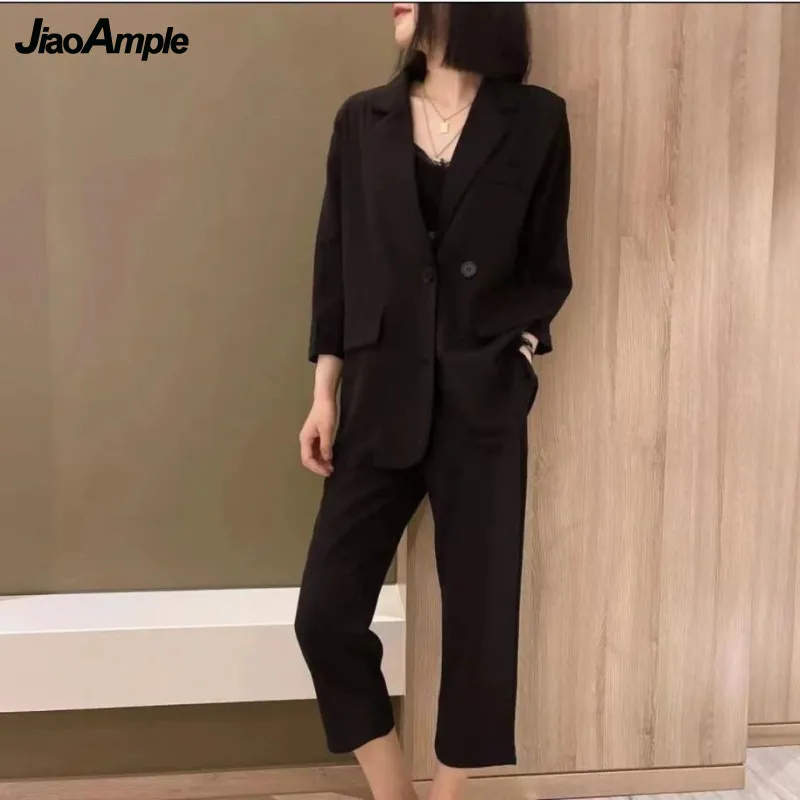 Women\'s Spring Professional Suit 2024 New Korean Elegant Casual Suit Coat+High Waist Pants Two Piece Female Blazers Matching Set