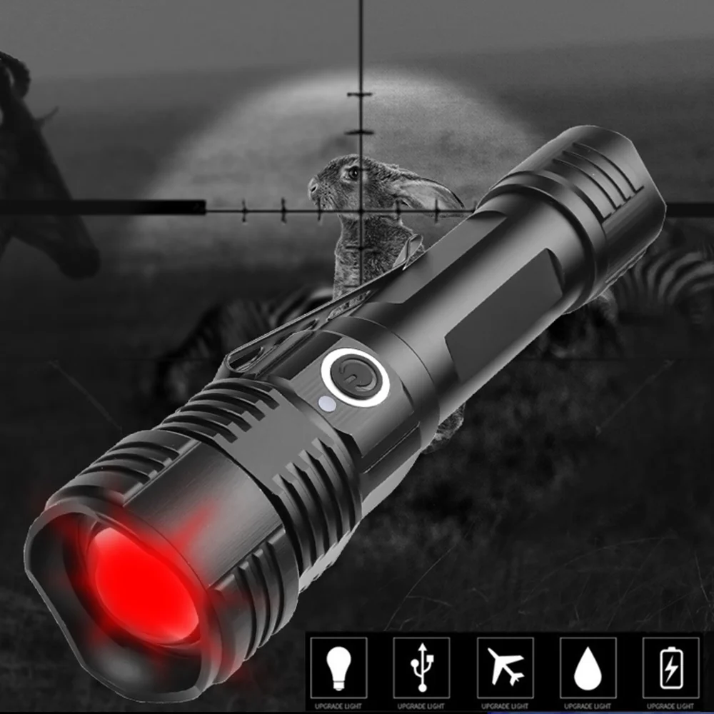 

Sobaldr Tactical Flashlight Torch Light Rechargeable Powerful Black Outdoor Lights 18650 XPE 4-Color Strong / AAA USB Charging