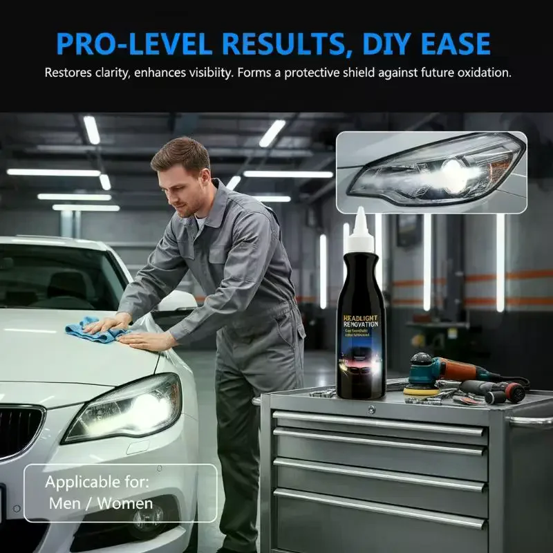 Efficient Car Headlight Restoration Fluid Kit Remove Yellowing Restore Clarity Quickly for All Weather Night Driving
