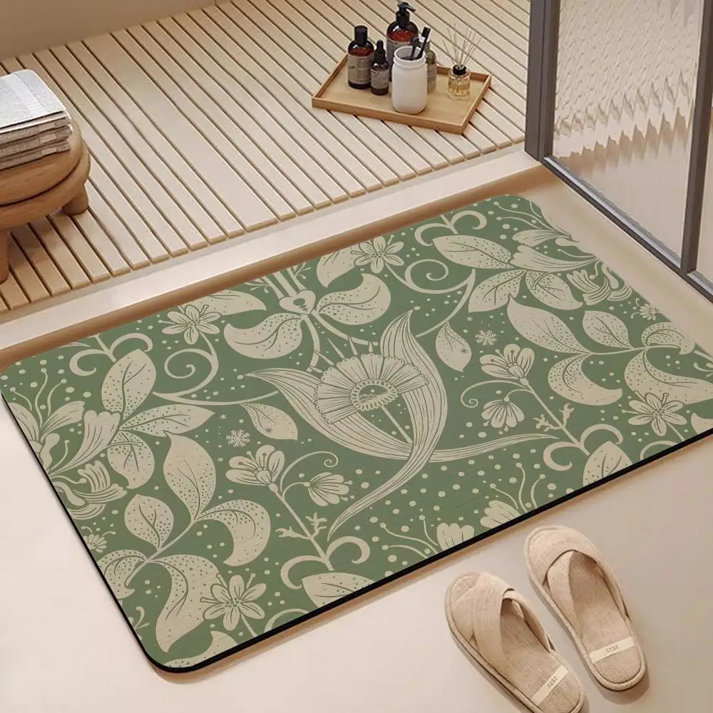 I-Italian Terracotta P-Pattern Floor Mat Diatomite Bath Mat, Quick Dry, Absorbent, Multi-Scene Mat