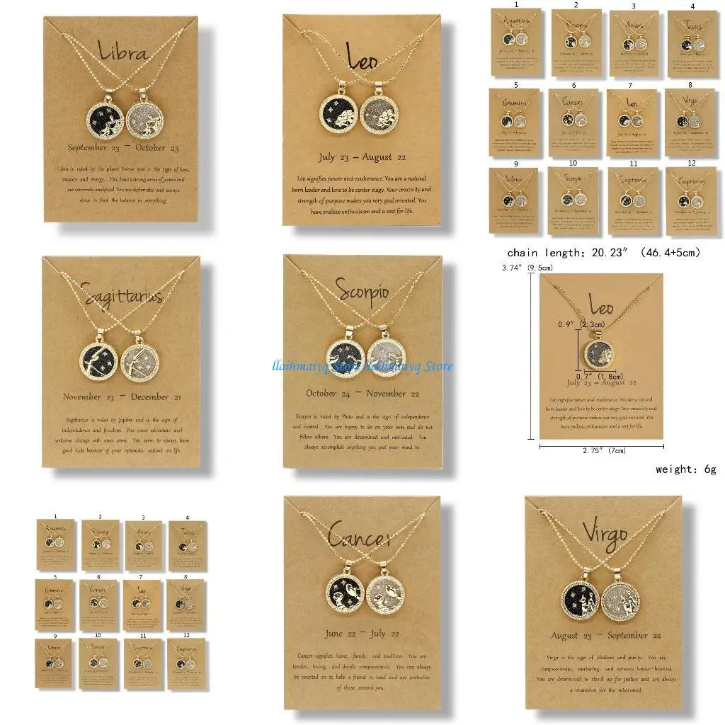 

573B 2 PCS/Set Sign Coin Chain Pendant Necklace Birthday Couple Jewelry